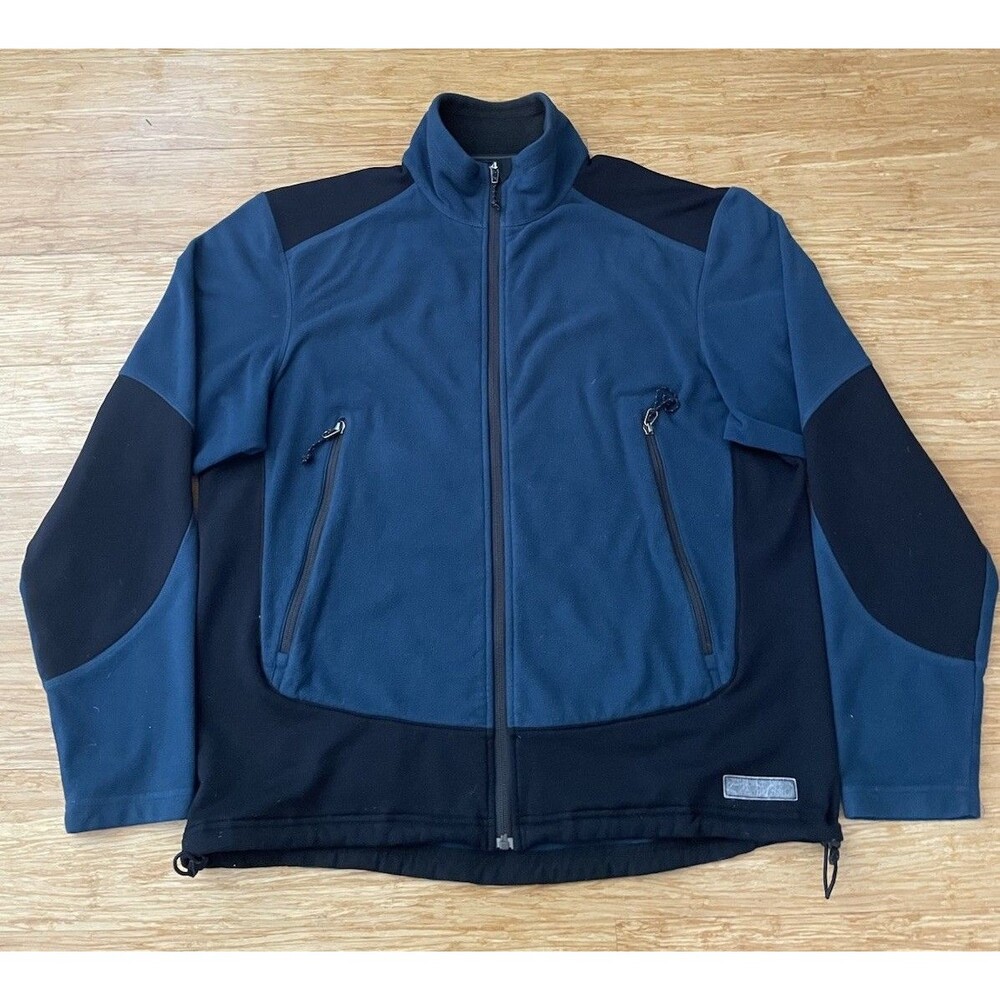 REI Mens XL Full Zip Fleece Jacket Blue Black Colorblock Outdoor